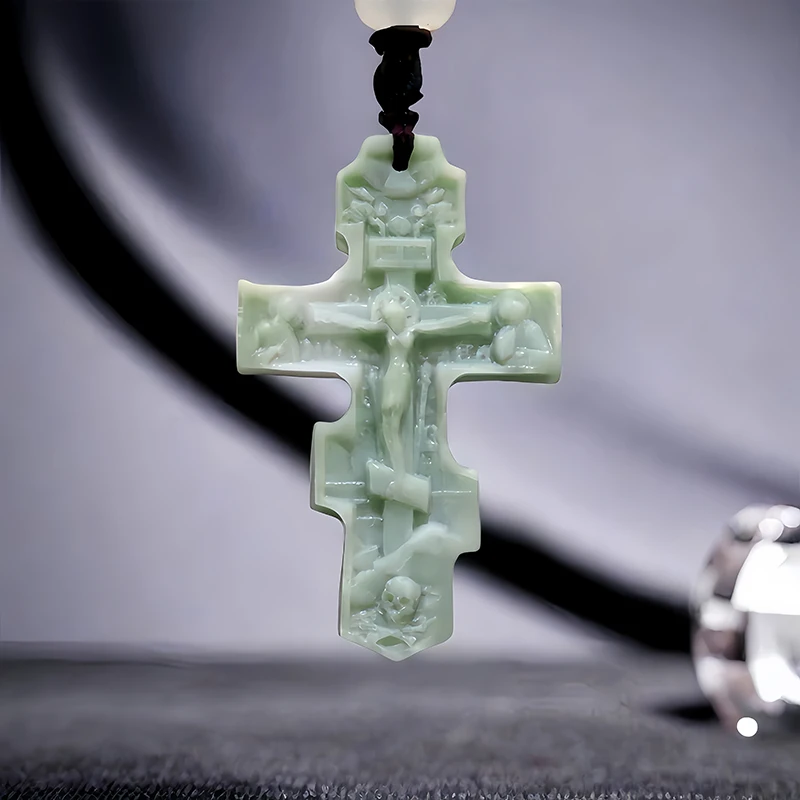 Natural Real Jade Cross Pendant Necklace Luxury Gifts for Women Men Stone Amulet Charm Designer Carved Jewelry Fashion