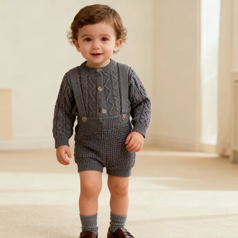 2026 ربيع جديد 0-3 سنوات طفل رضيع الملابس دعوى الرضع طفل الفتيات الفتيان مجموعة ملابس طويلة الأكمام سترة مشغولة من الصوف + بذلة