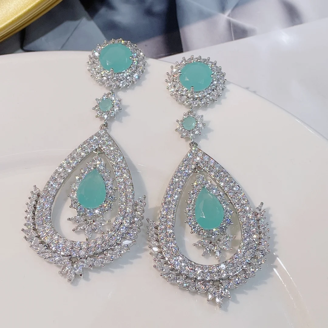 HIBRIDE Charms Water Drop Design Dangle Earrings For Women Wedding Cubic Zircon Dubai Drop Earring Fashion Jewelry E-1124