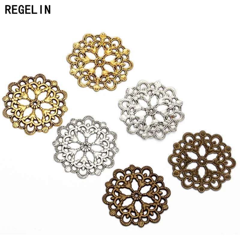 20pcs/lot Antique Bronze/Silver 29mm Snowflake Round Flower Motif charms Good Quality wholesale Diy Jewelry Accessories Findings