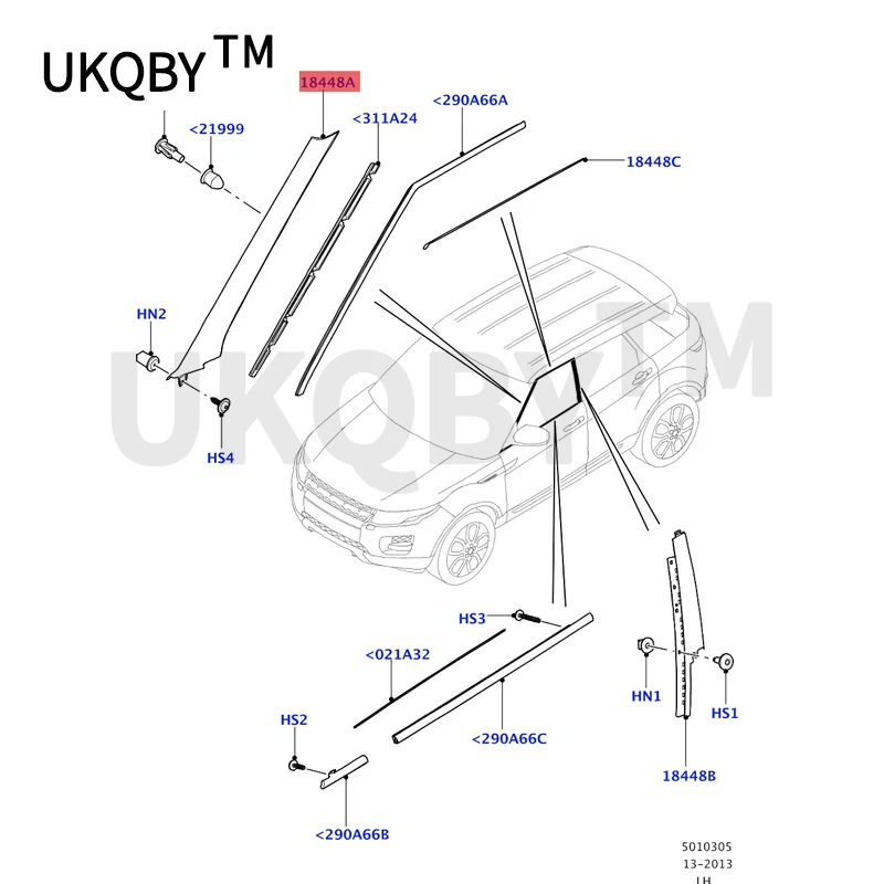 La nd Ro ve r Ra ng e Ro ve r Ev oq ue 2012 Front door, hinge and weatherstrip Finisher - 'A' Pillar - Outer Body and chassis