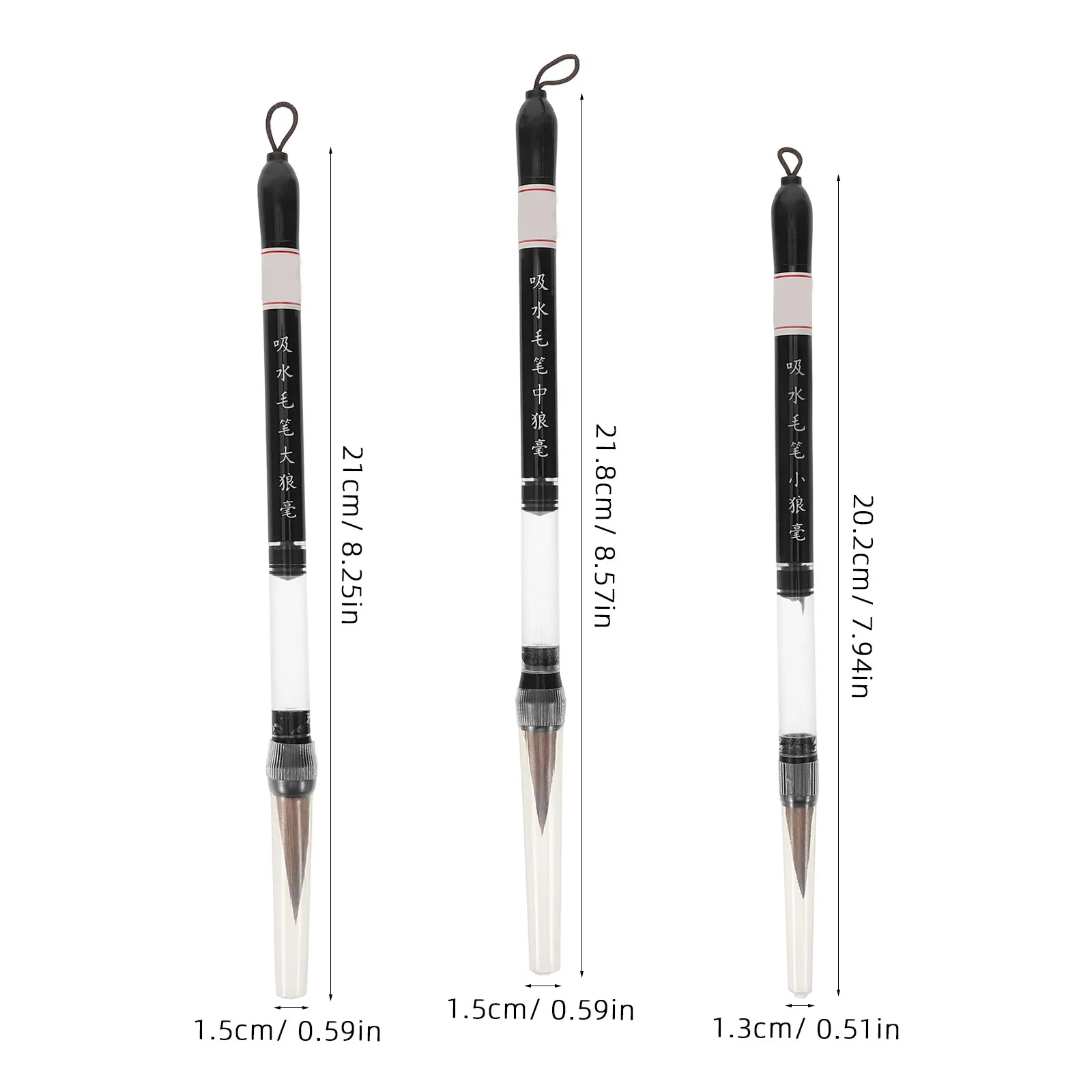3Pcs Chinese Calligraphy Brush Soft Wood Handle Traditional Ink Brush Pen Set for Beginners Writing Painting Art