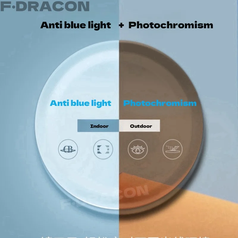 

F·DRACON Anti Blue Light Photochromic Lenses1.56/1.61/1.67/1.74 Optical Prescription Men And Women Myopia Hyperopic Astigmatism