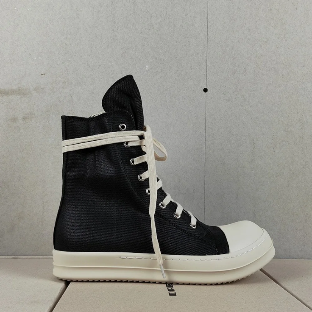 R-o Ankle Boot Men High Top Shoe Black Canvas Women Sneaker Casual Shoes Waxed Canvas Sneakers Zipper Lace Up Boots