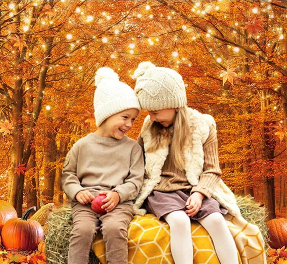 Laeacco outono maple floresta folhas caídas abóbora paisagem foto fotografia fundo fotográfico para estúdio de fotos