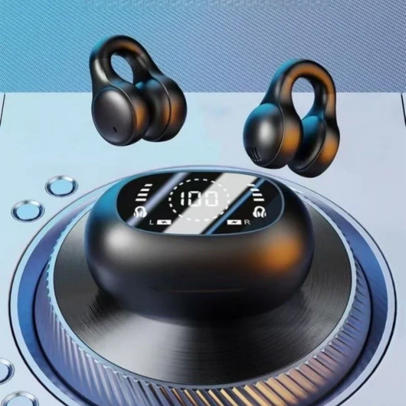 Wireless Bluetooth Earphones Ear-clip Earbuds LED Power Display Headset For Smartphone HD Sound Game Headphones Sport With Mic