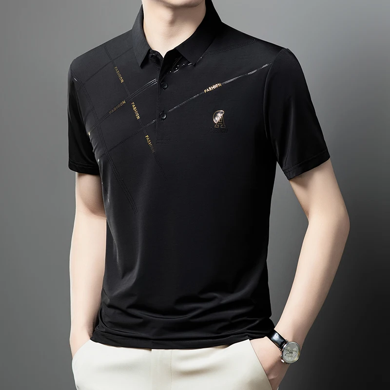 Luxury High Quality Ice Silk ventilate Short Sleeve polo shirt Men\'s Top Summer Brand Embroidery Casual Business Paul T-shirt