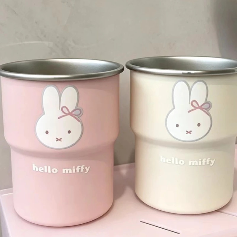 Cartoon Kawaii Miffy Mouthwash Cup Student Stainless Steel Wash Up Couple Household Use Easy To Clean Good Looks Wear-resistant