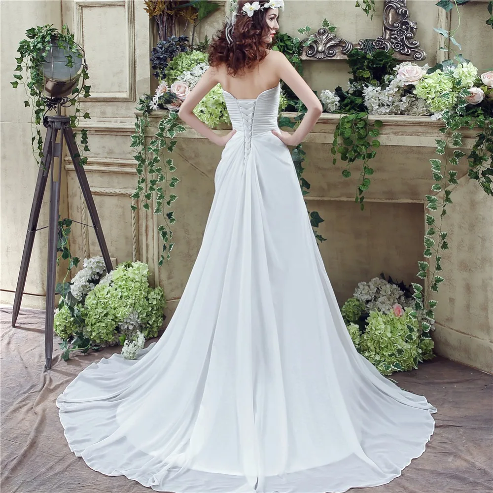 Romantic Wedding Dresses Cheap In Stock Strapless Pleats Draped Chiffon Sweep Train Real Vestidos Baratos 2023  Vestido De Boda