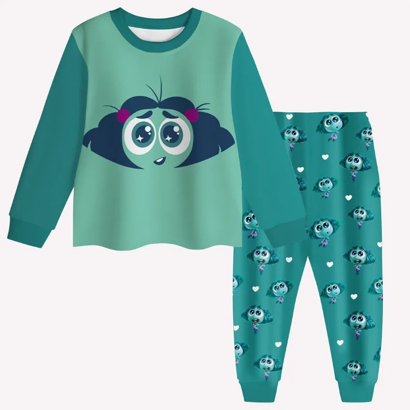 Anime disney řada dovnitř vyndat smutek tištěným dětské pajama sada roztomilá dlouhé rukáv kalhot domácí nést děti oblečení dar