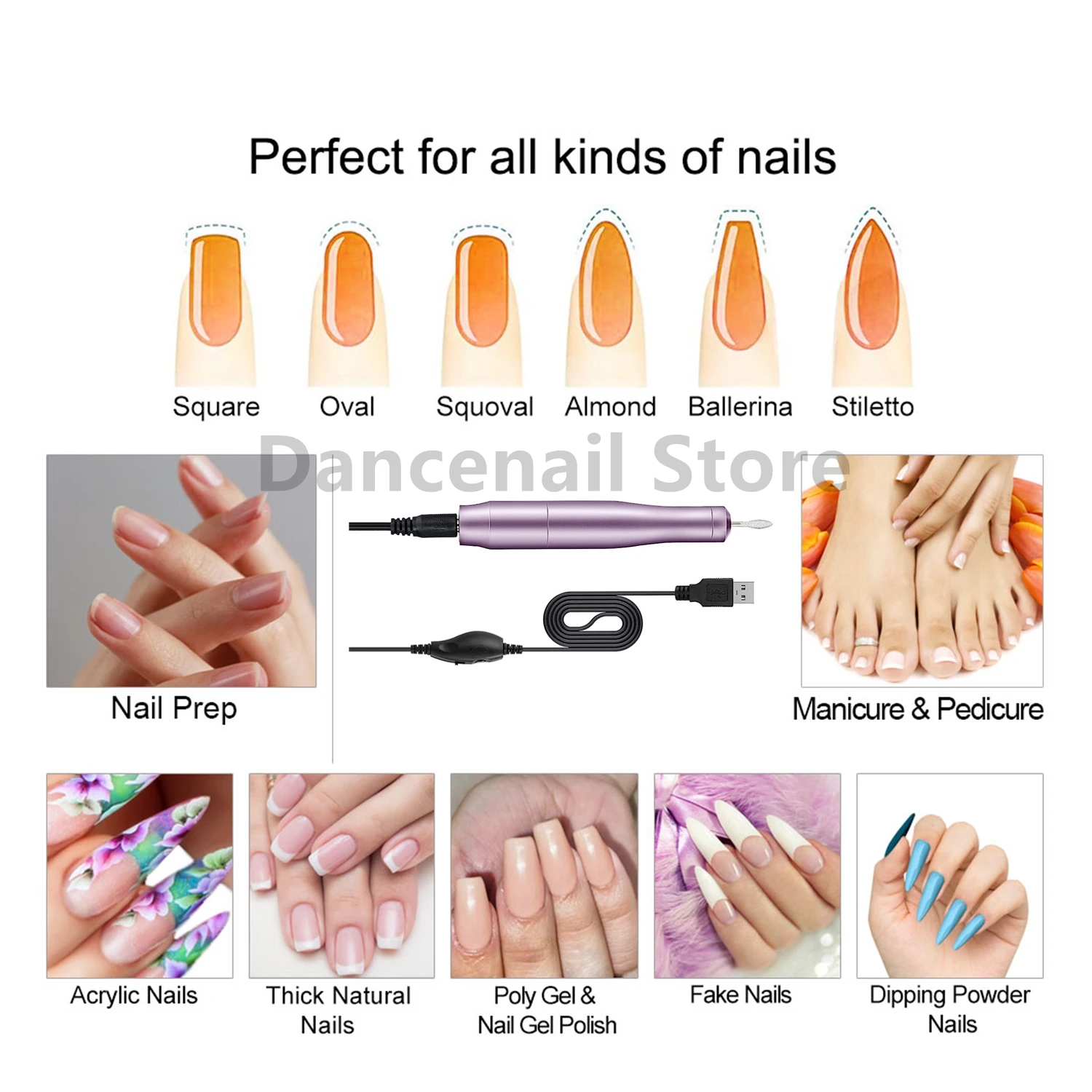 جهاز حفر الأظافر الكهربائي المحمول بمنفذ USB للأظافر الاصطناعية، أداة تلميع احترافية للاستخدام المنزلي والصالونات، مبرد ومزيل طلاء الأظافر