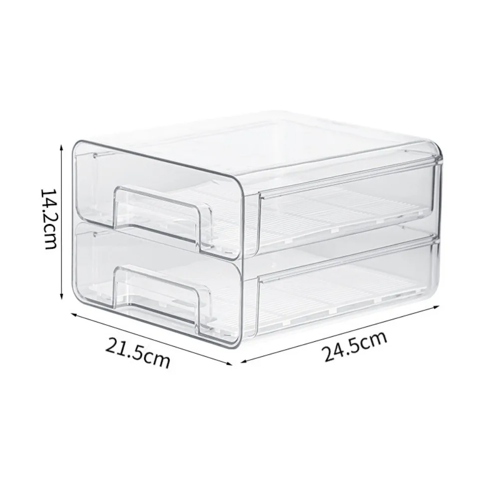 2Pcs Stackable Refrigerator Drawers Pull Out Bins Double Layer Fridge Organizer Box Clear Plastic Food Storage Containers Set