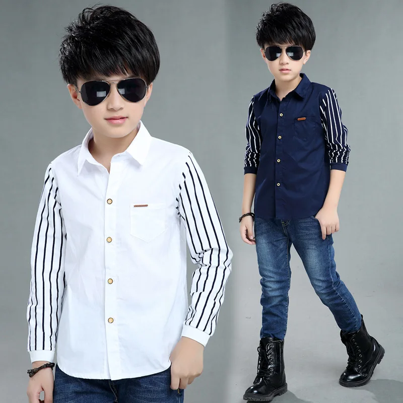 Casual Gentleman Boy Wedding Party Formal Clothes Child Shirts Long Sleeve Turn-down Collar White School Kids Shirt Tops Costume