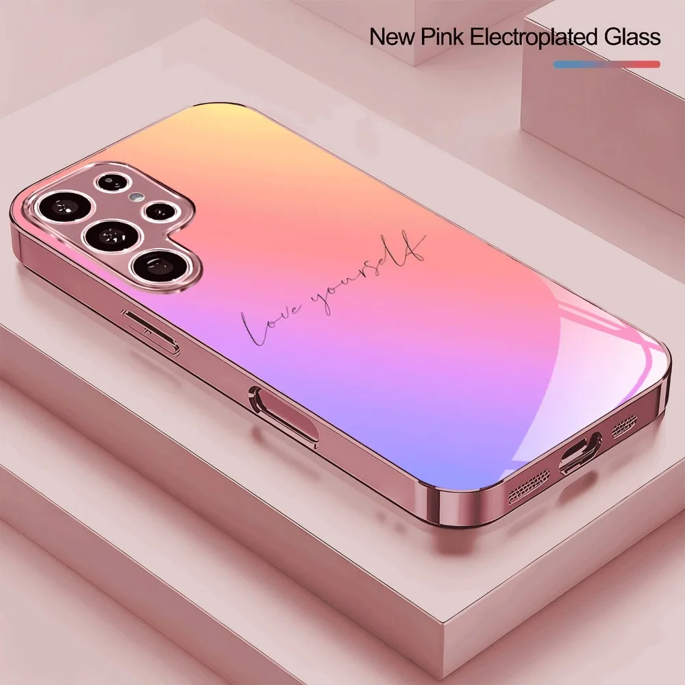 Pink purple gradient glass phone case suitable for Samsung Galaxy S26 S25 S24 S23 S22 S20 FE/Ultra/Plus anti drop back cover