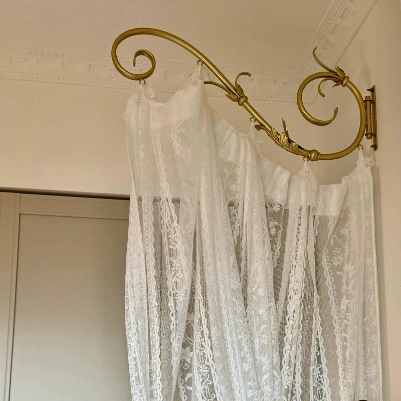 Brass Vine Rotatable Multifunctional Bed Mantle Wrought Iron Frame Curtain Shelf Bed Mantle Lace Decoration