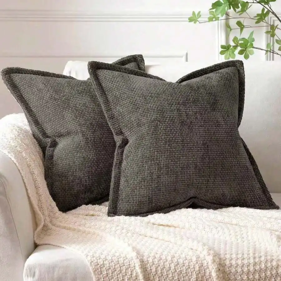 Soft Chenille Throw Pillow Cover With Wide Trim, Farmhouse Cushion Case For Home Decor, Sofa, Bedroom