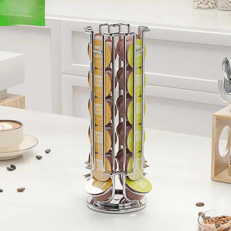 コーヒーメッキカプセルブラックメタルホルダー、dolce gustoポッド、スタンドラック、ディスプレイラック、回転ラック、高品質、24個
