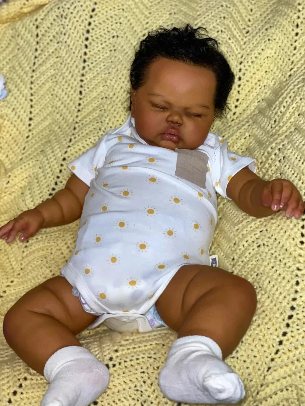 DLS Customized Limited Supply 25inch Reborn Baby Sleeping Pickle Hand-Rooted Hair Dark Skin African Boy With Different Dress