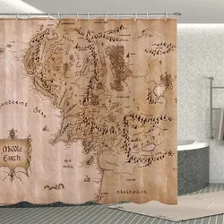 Middle Earth Map Shower Curtain Mountains Vintage Map Bathroom Curtains Treasure Map Shower Curtain Waterproof Bathroom Decor