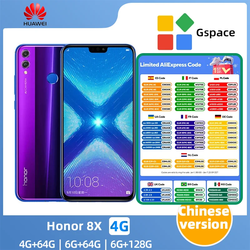 Honor 8x  Android 4G Unlocked 6.5 inch 128G All Colours in Good Condition Original Cell phone used phone