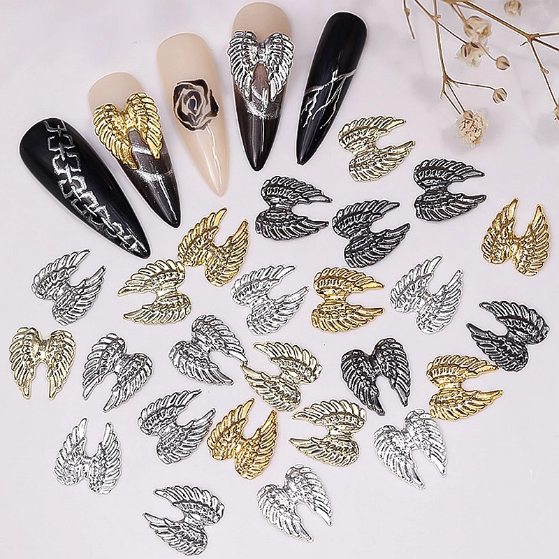 20PCS Retro Metal Angel Wings Nail Art Charms Accessories Parts For Manicure Decor Products Nail Decorations Supplies Material