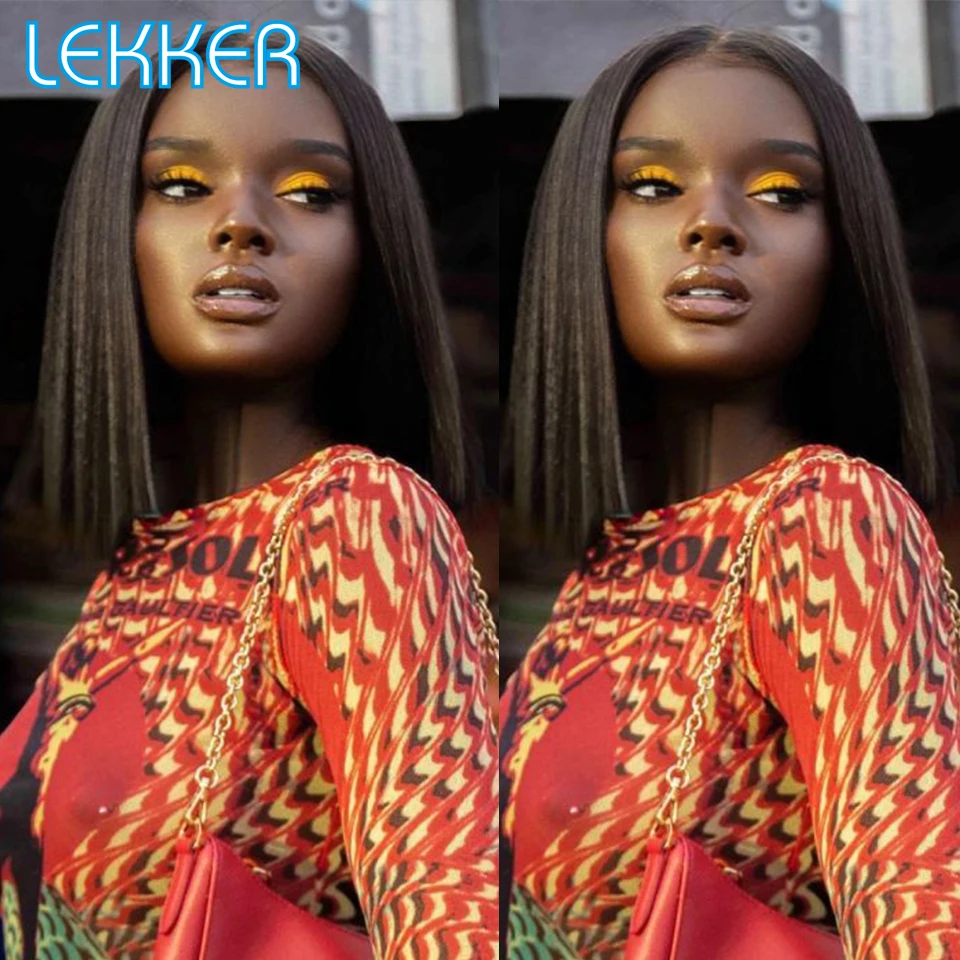 

Lekker Short Kinky Straight Bob 13x6x1 T Part Lace Front Human Hair Wigs For Women Brazilian Remy Hair Glueless Yaki Bob Wigs