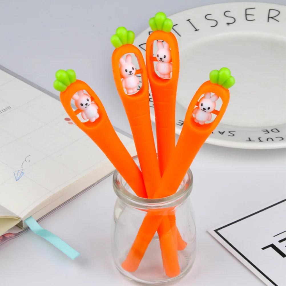 10pcs Carrot Shaped Gel Adorable Rabbit Design Kids Writing Pens Student Office School Use Cartoon Stationery Sign Pens