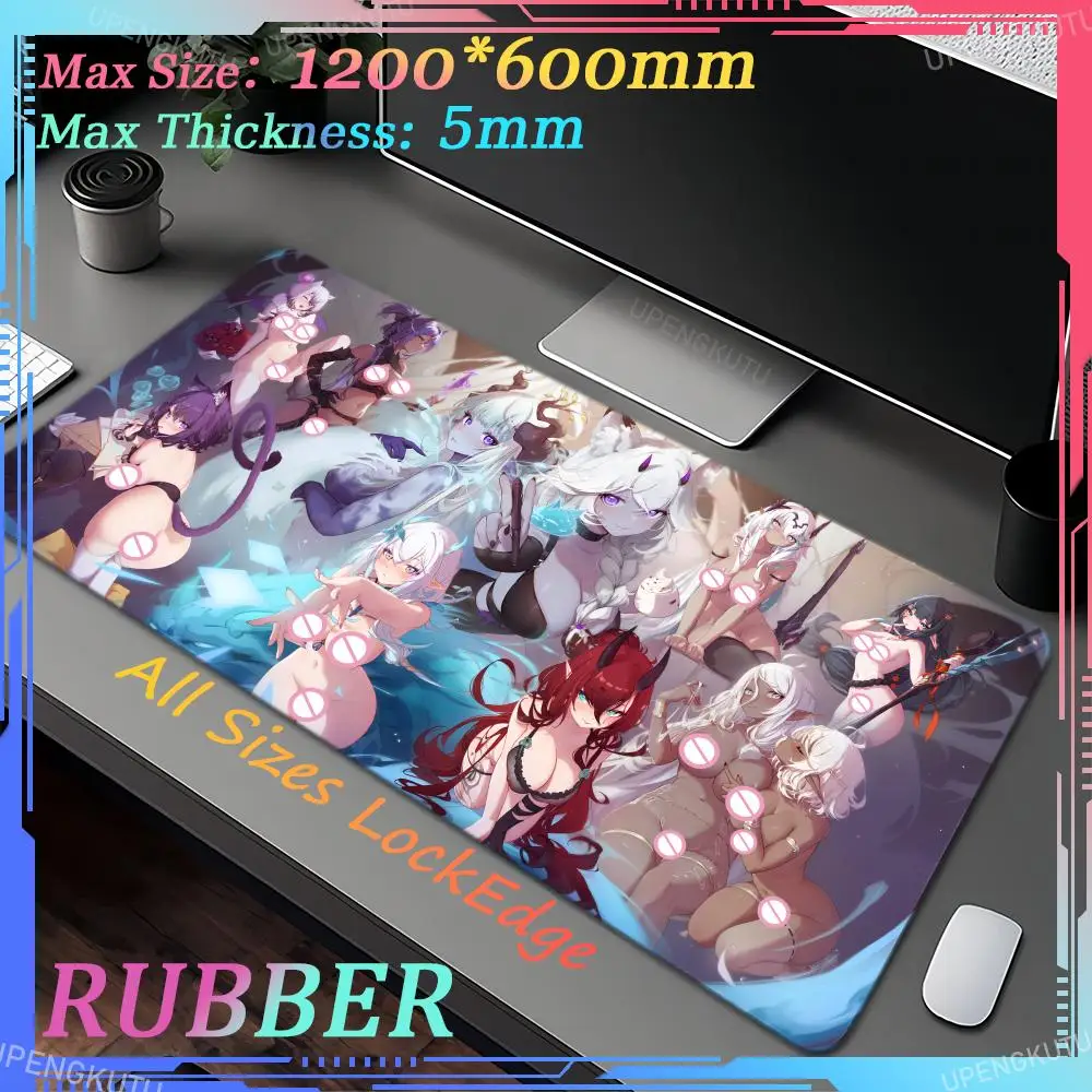 Anime girl oversized XXL mousepad non-elastic hip keyboard pad anime gamepad plump thickened desk pad lock edge rubber mouse pad