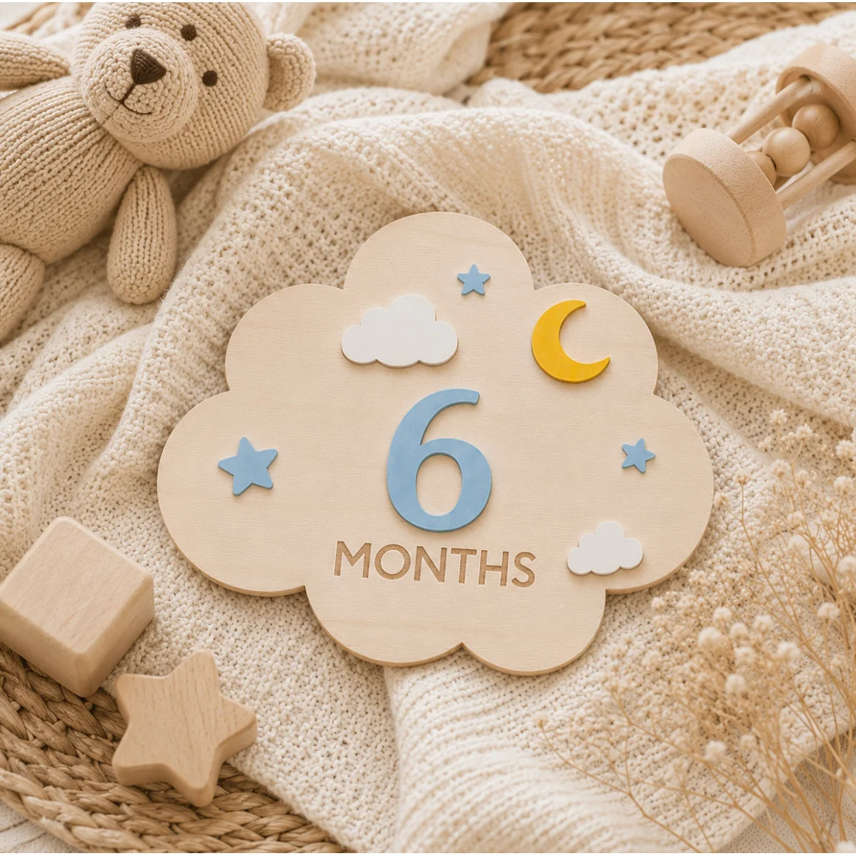 1‑Set Wooden Baby Monthly Milestone Cards, 1‑12 Months Growth Photo Props, Newborn Photography Sign, Holiday Gift view 5