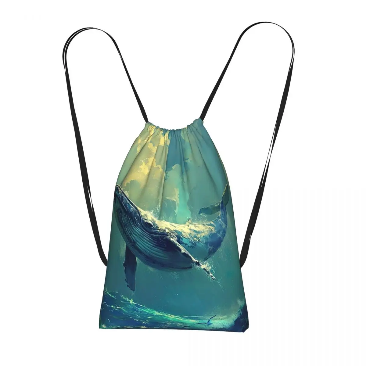 

Dreamy Underwater Whale Pattern Backpacks Portable Drawstring Bags Sundries Bag Book Bags for Travel Students