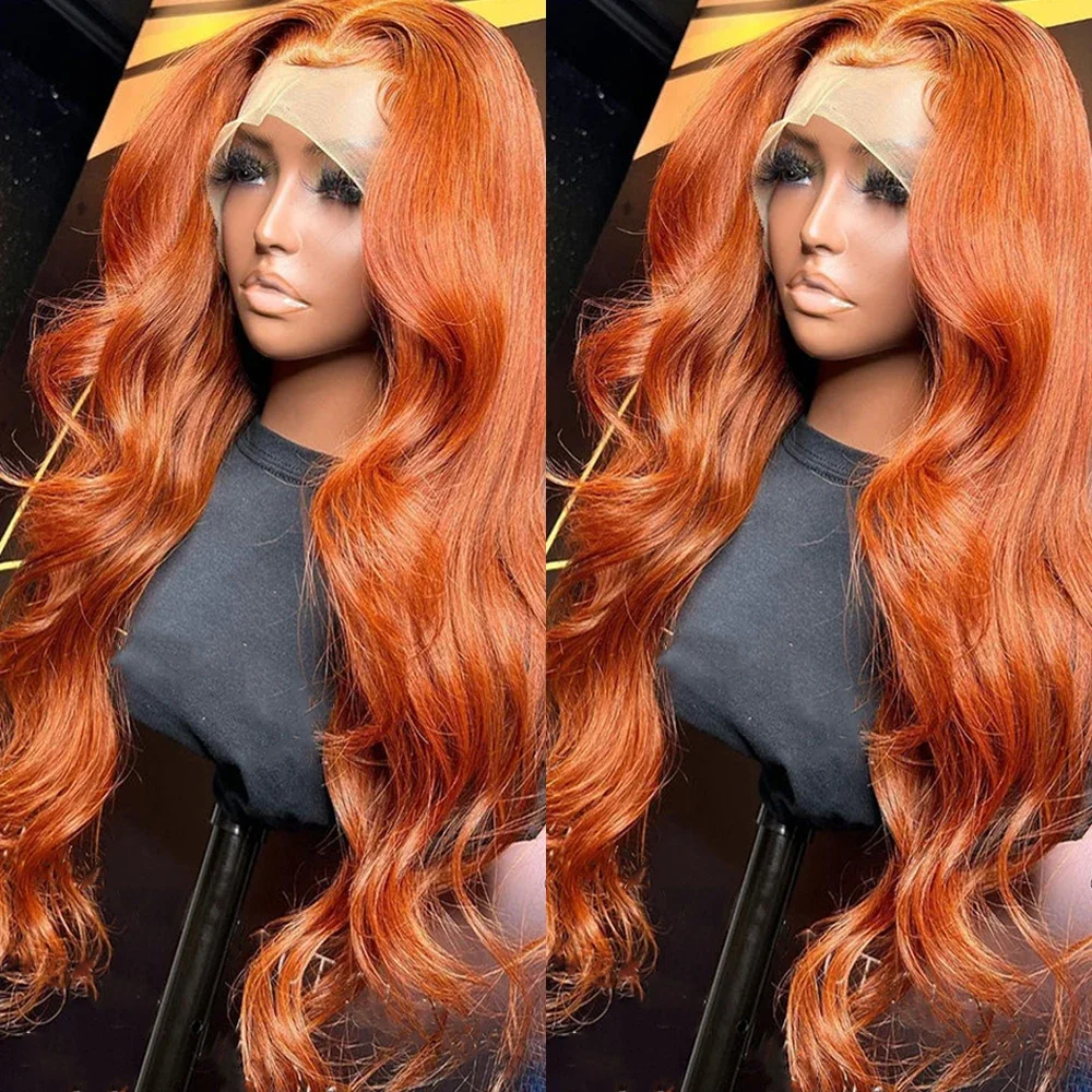 250 Density Body Wave Orange Ginger Hd Lace Wig 13x6 Pre plucked Glueless Colored Lace Front Human Hair Wigs For Women 30 34inch