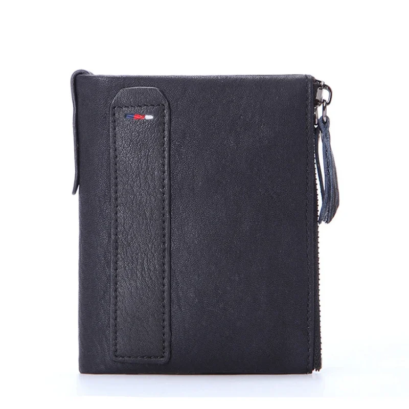 New RFID anti-theft brush top layer cowhide men's wallet genuine leather short double zipper wallet card holder luxury