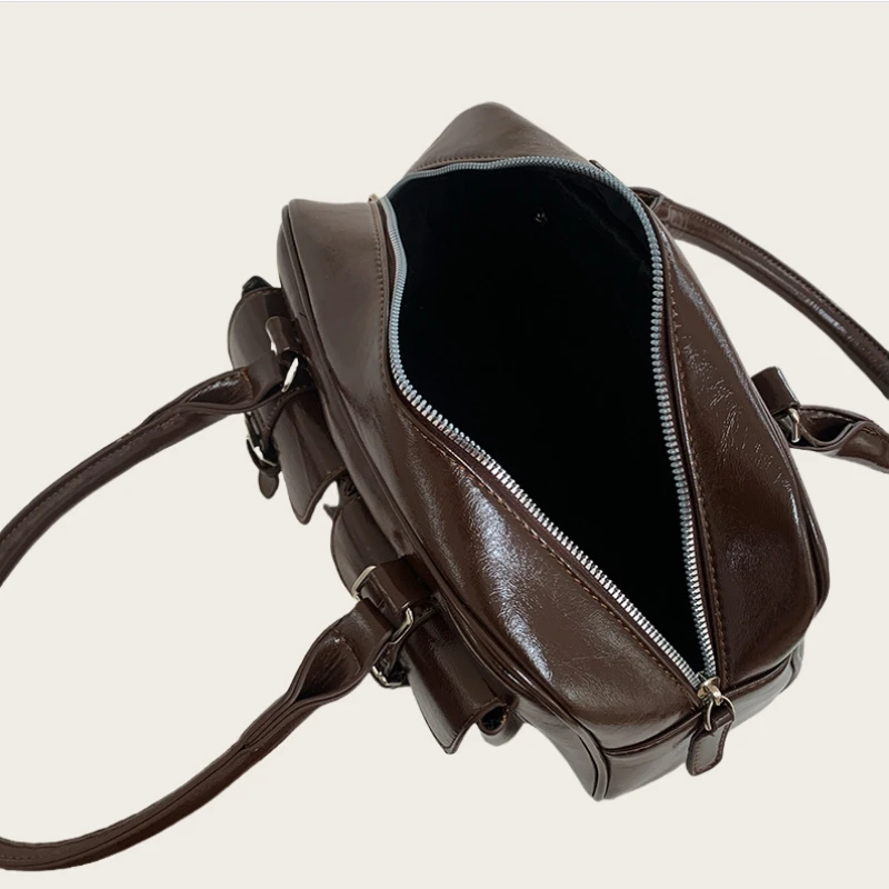 Новинка 2024 года, большая вместительная корейская сумка для боулинга с двойным карманом в стиле ретро, модная сумка для пригородных поездок под мышками