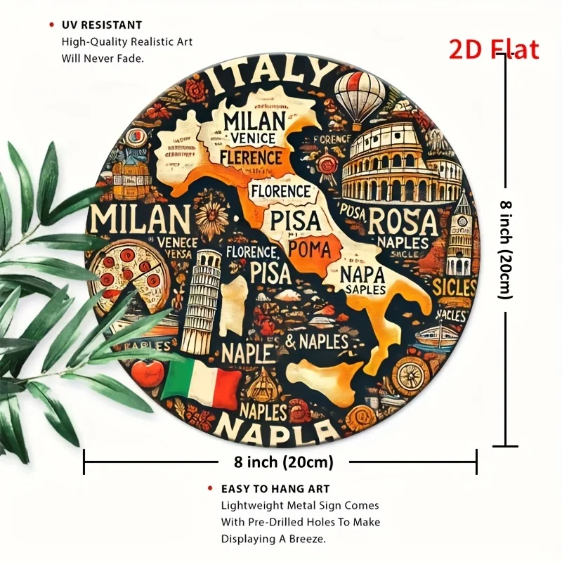 2D Flat - 1pc of 8 X 8 Inch Vintage Style 2D Flat Metal Aluminum Wall Art Sign - Decoration for Bedroom, Kitchen, Dining Room, B