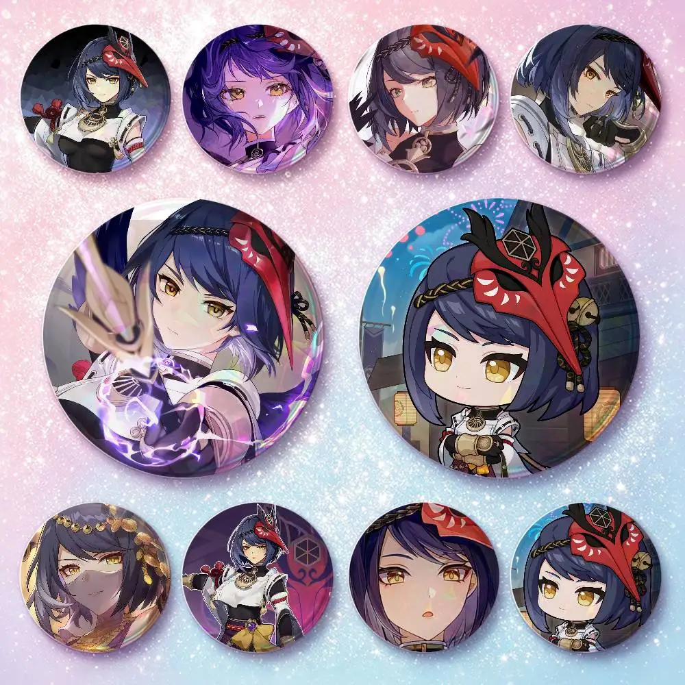 Kujou Sara Genshin Impact Badges Button Round Creative Pin Brooch Badge Bag Decor Accessories Fans Collect Friends Gifts