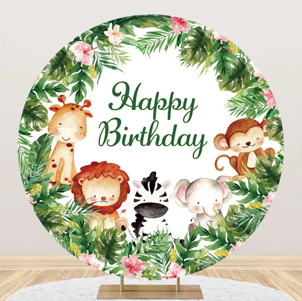 

Laeacco Safari Birthday Backdrop Jungle Woodland Animals Flowers Newborn Baby Shower portrait Customized Photography Background