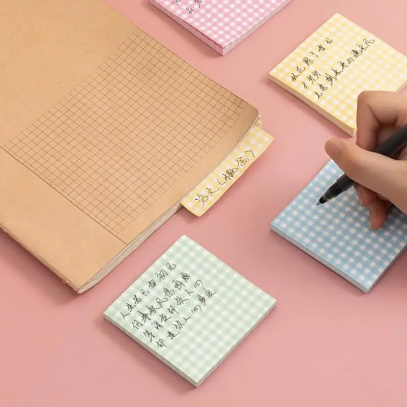 8 Pcs Plaid Sticky Notes Simple Memos Pad Sticky Note Colorful Notepads School Supplies for Student