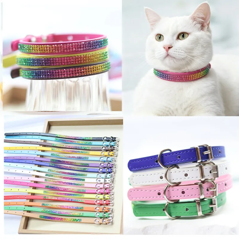 Collar ajustable cuero PU cristal y arcoíris para gatos y perros mini - imagen 2