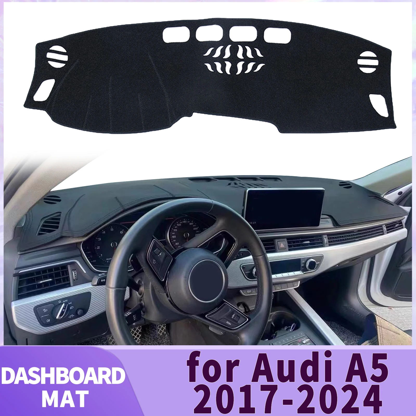 

Подходит для Audi A5 2024-2018 2017 B9 S5 RS5: Коврик на приборную панель, аксессуары, защитный чехол, солнцезащитный коврик, кожаный коврик-накладка.