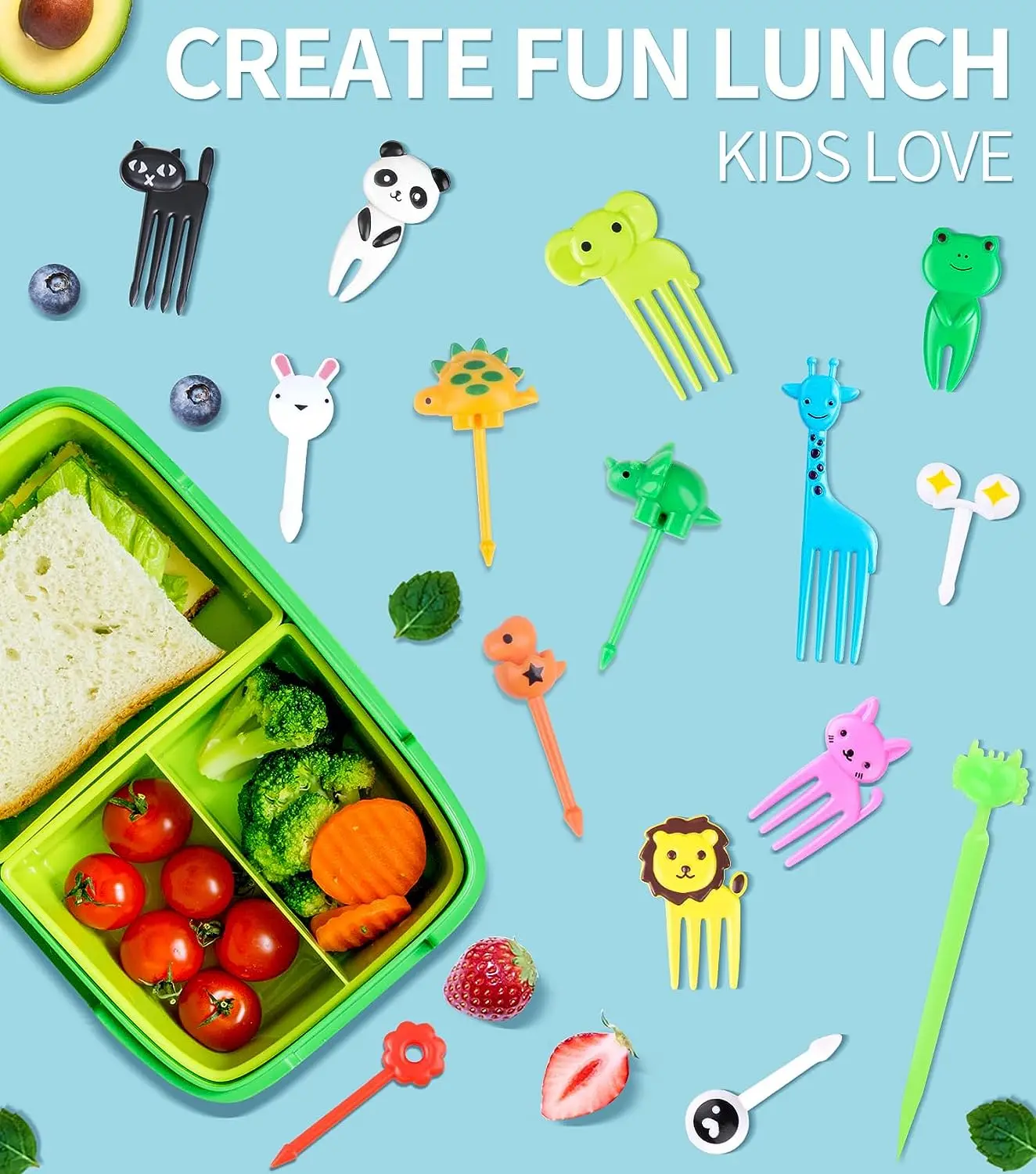 84PCS Food Picks for Kids Children Fun Cute Animal Fruit Forks Toothpicks Reusable Toddler Lunch Bento Box Accessories BPA Free