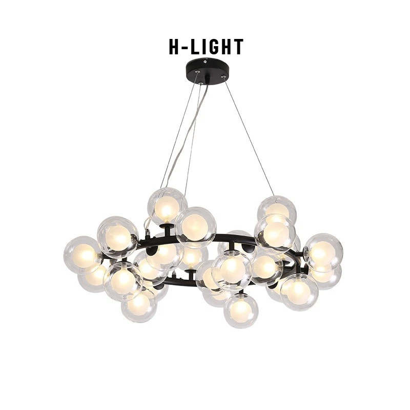 

Nordic LED Glass Ball Chandelier Round Gold Black Home Decor Hanging Lamp Restaurant Kitchen Living Room Ball Lighting Fixtures