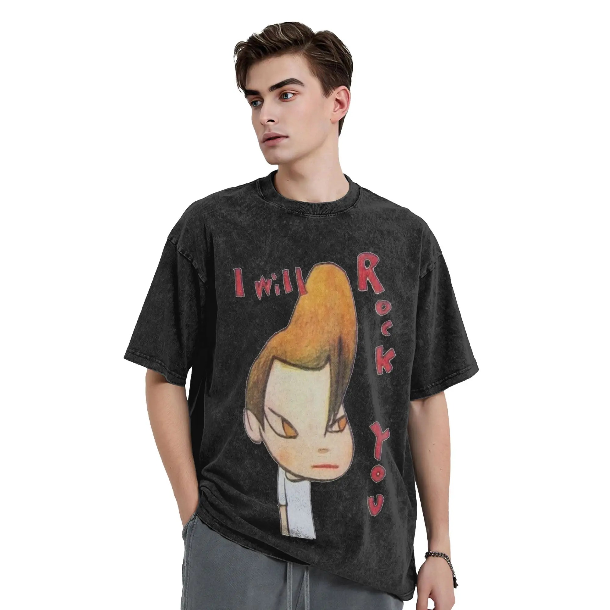lacma - yoshitomo nara i will rock you T Shirt Summer  Y2K Basic T Shirts Cotton Hip Hop Tshirt For Men Short Sleeve Simple Tees