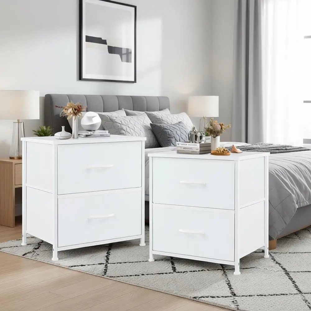 

Compact 2-Drawer Nightstand Set for Bedroom, Kids' Room, Dorms - White (2 Pack)