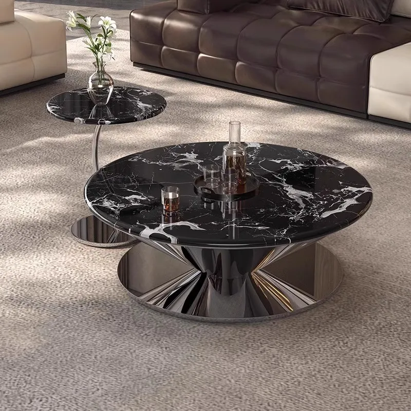 

Marble round flying saucer coffee table living room home light luxury high-end designer stainless steel coffee table minimalist