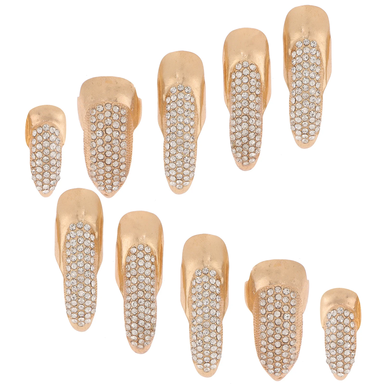 แหวนเล็บปลอมแบบมีคริสตัล 10 ชิ้น สไตล์พังก์ กอธิค สำหรับชุดฮาโลวีน อุปกรณ์เสริมสำหรับผู้หญิง แสดงโชว์