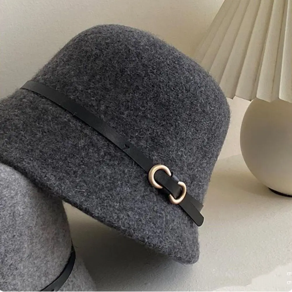 

Retro Woolen Wool Fisherman Hat Pure Color Elegant Women's Formal hat Korean Style British Style Basin Hat Girl