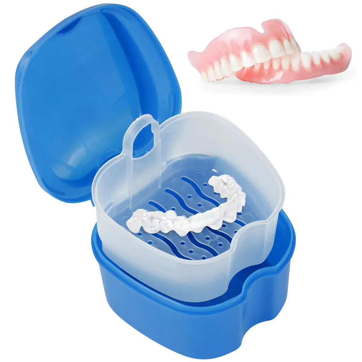 Denture Bath Box Cleaning Teeth Case Dental False Teeth Storage Box With Hanging Net Container Container Denture Boxs Container