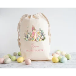 30x40cm Cotton Personalised Easter Rabbit Gift Bag Easter Treat Bag Snacks Easter Egg Hunt Trail Bag Basket Bucket Boy Girl