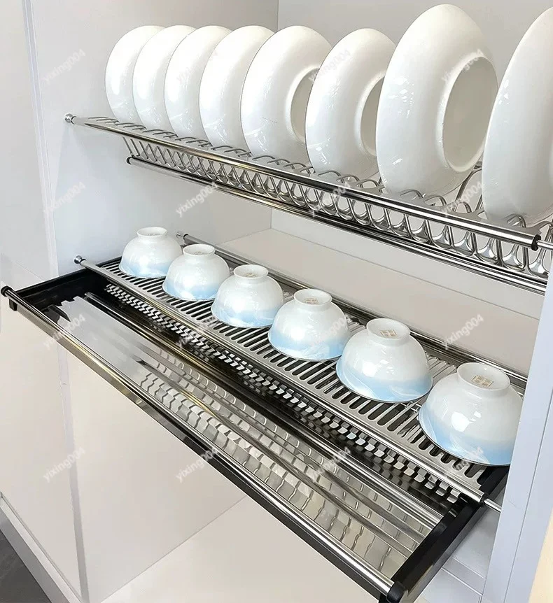 

Hanging Dish Storage Rack Pull-out Design Double Layer Drain Basket for Kitchen Cabinet