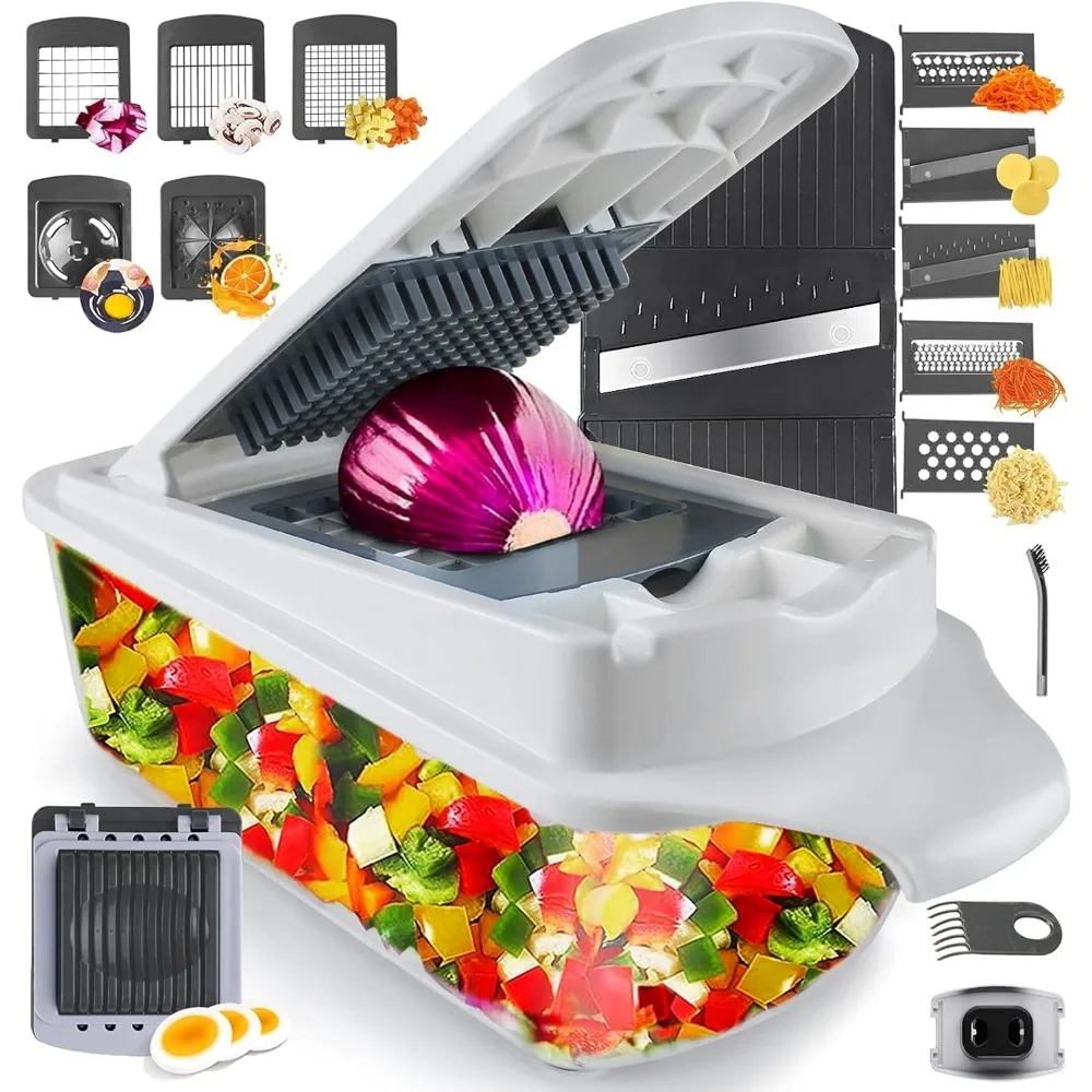 

22-in-1 Vegetable Chopper Slicer with Lemon Squeezer, Egg Separator & Container for Easy Kitchen Prep